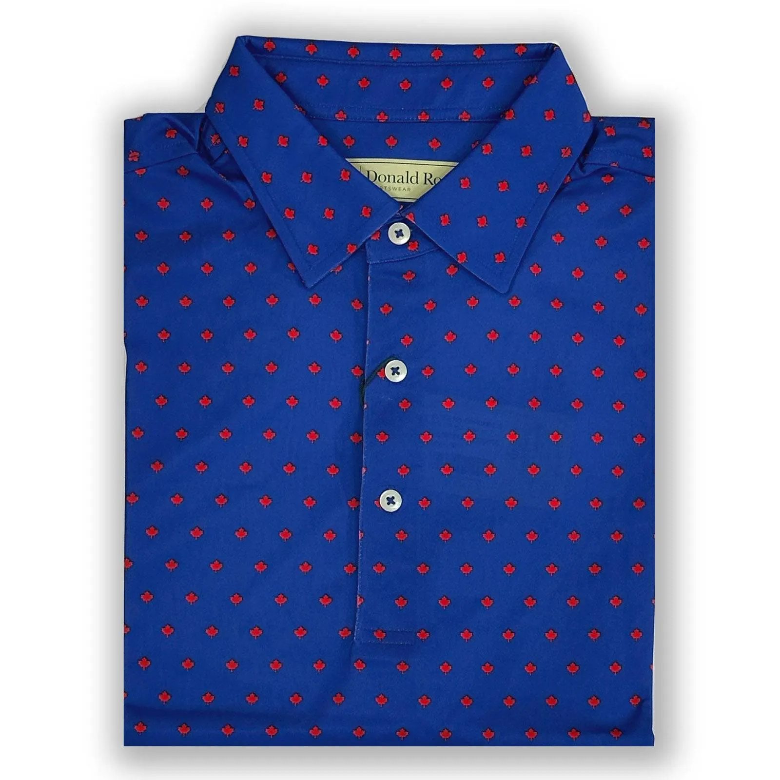 Donald Ross Mens Classic Fit Maple Leaf Print Polo Shirt- NAVY/MOROCCO