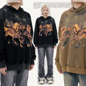Early Autumn 400G American Street Tide Brand Men's Wash Water Old Flame Horse Printed Vests For Men And Women