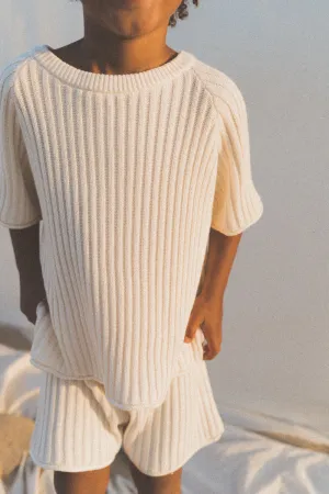 Essential Ribbed Knit Tee - Vanilla