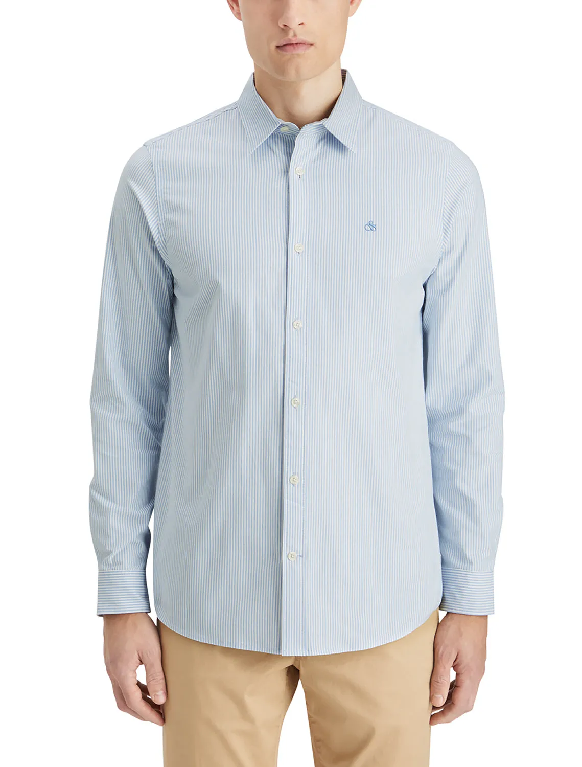 ESSENTIALS - Regular Fit Button Down Oxford - Blue Stripe
