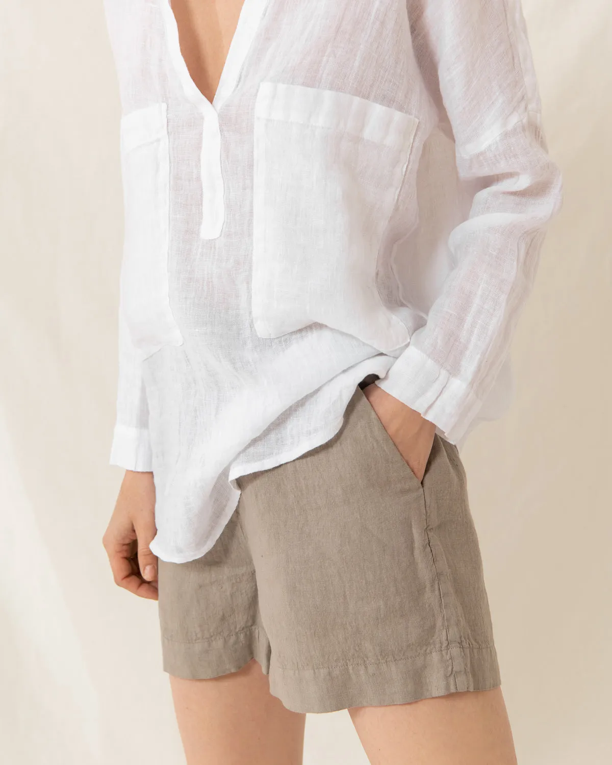 Eva - Linen Shorts in Cappuccino