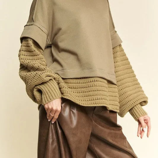 Faux Layered Round Neck Sweater