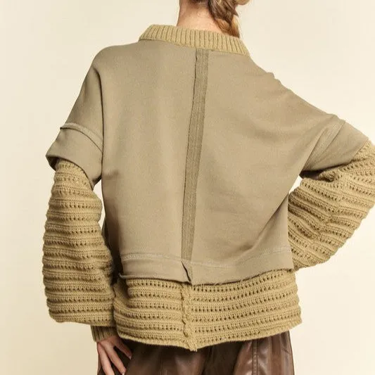 Faux Layered Round Neck Sweater