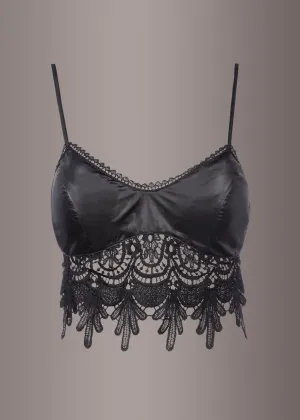 Faux Leather Bralette Top with Lace Trim
