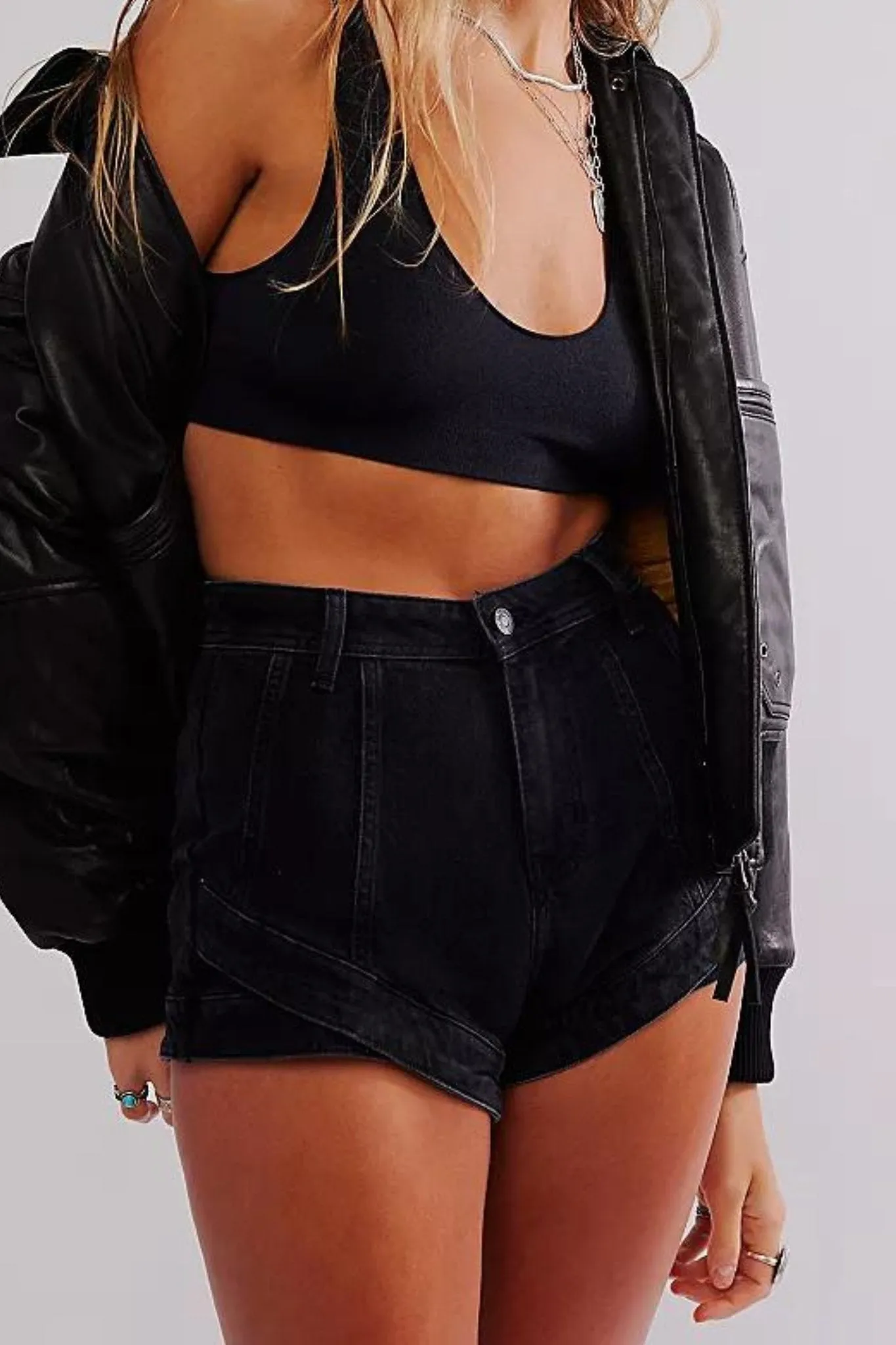 Free People: Crvy Mona High Rise Shorts in Midnight Black