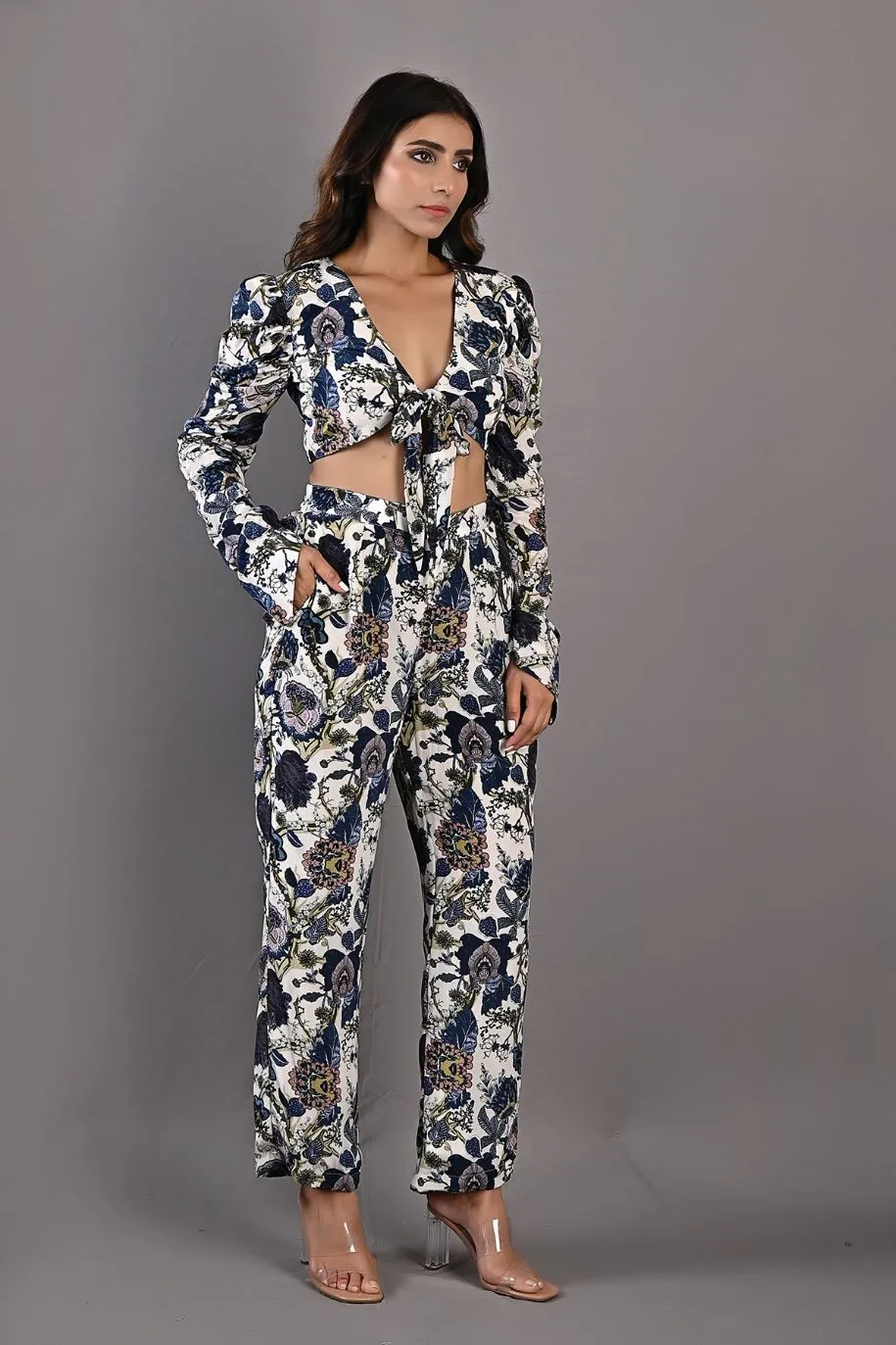 Freesia- Printed Tied-up Crop Top & Pant Set