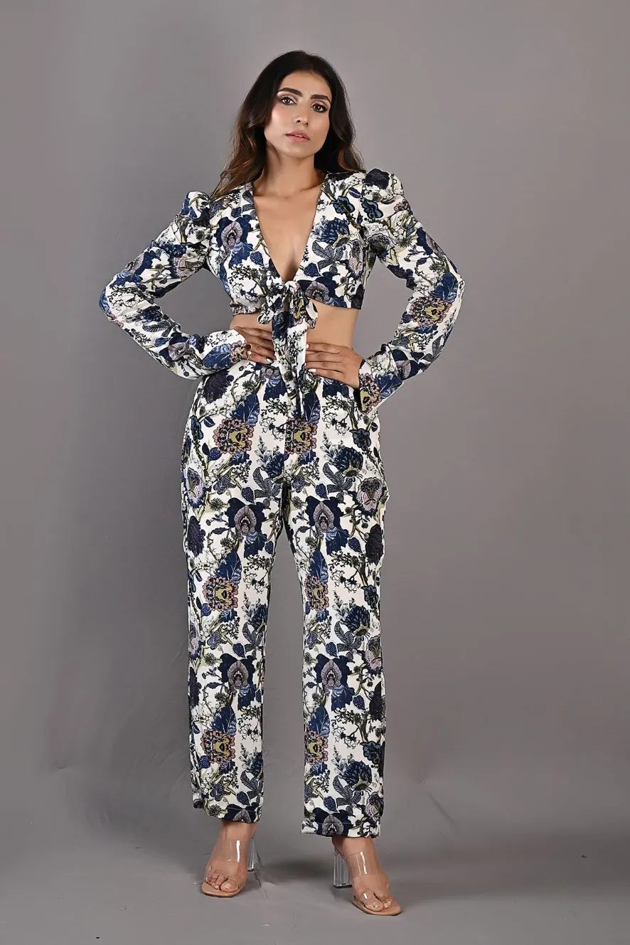 Freesia- Printed Tied-up Crop Top & Pant Set