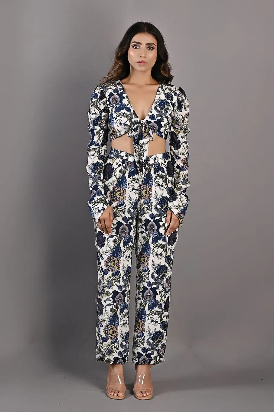 Freesia- Printed Tied-up Crop Top & Pant Set
