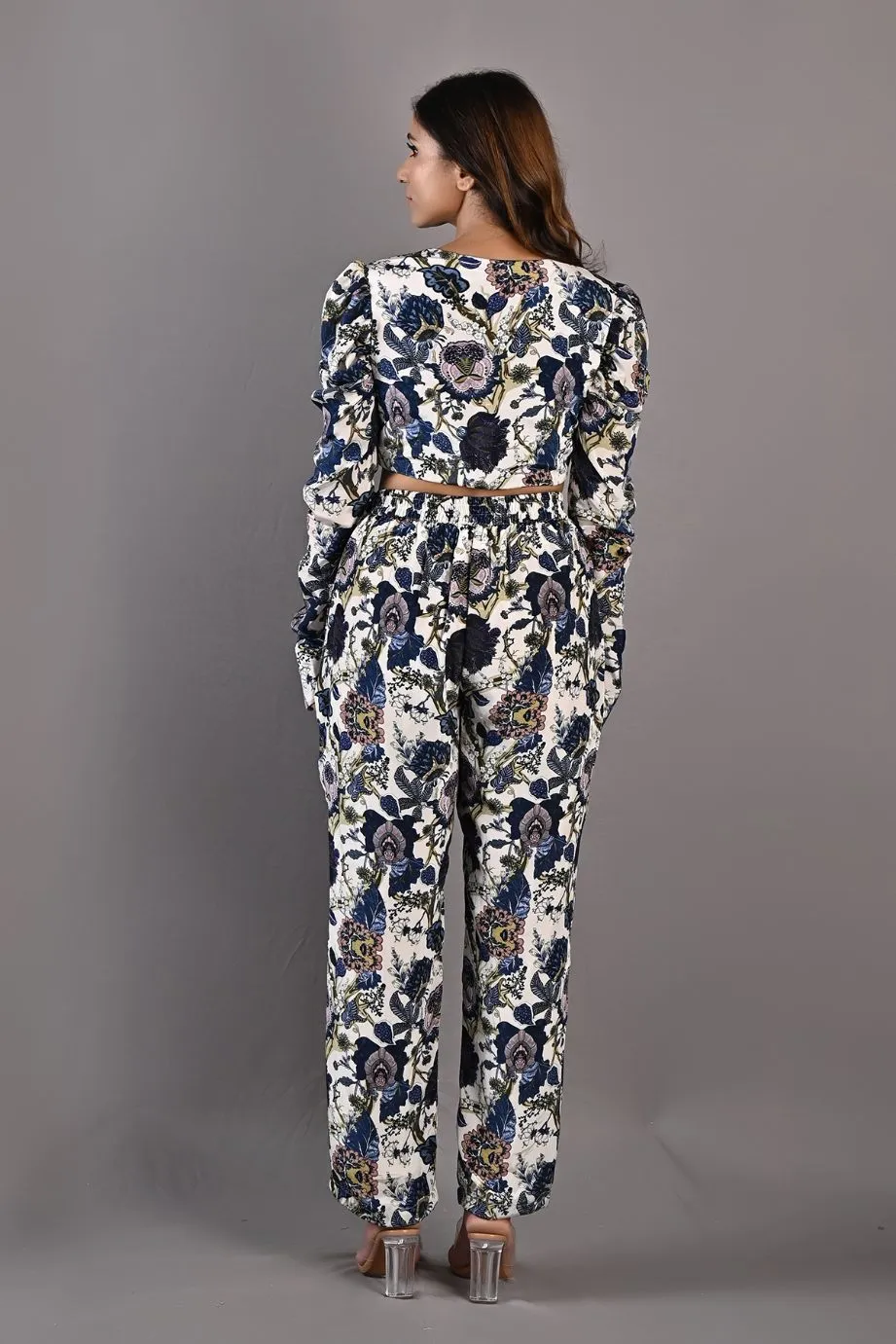 Freesia- Printed Tied-up Crop Top & Pant Set
