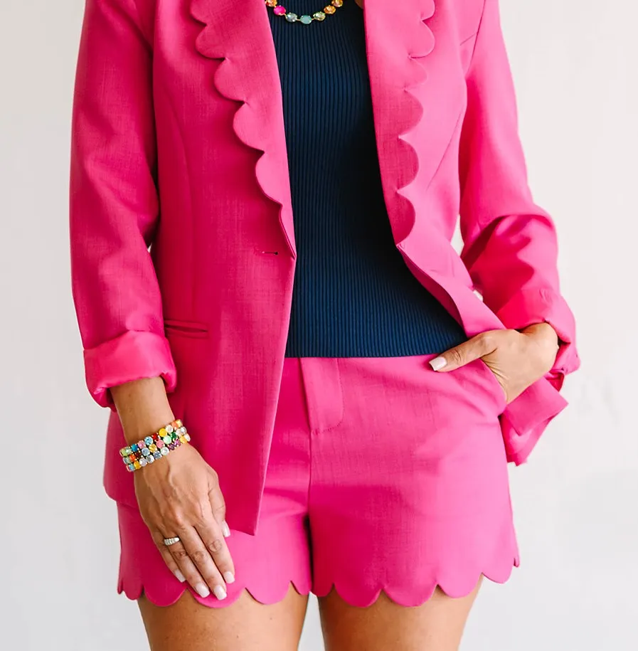 Fuchsia Scallop Hem Shorts