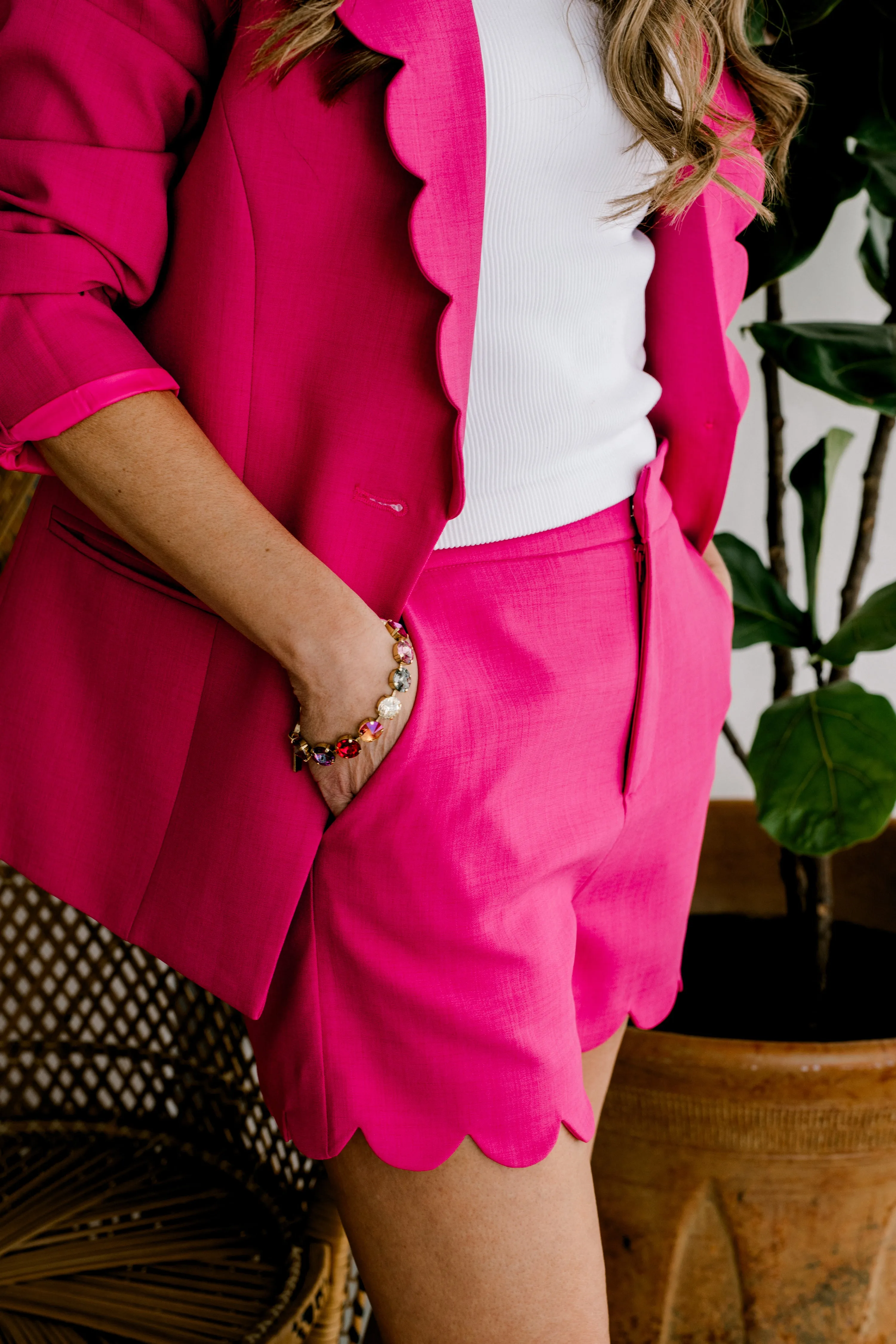 Fuchsia Scallop Hem Shorts