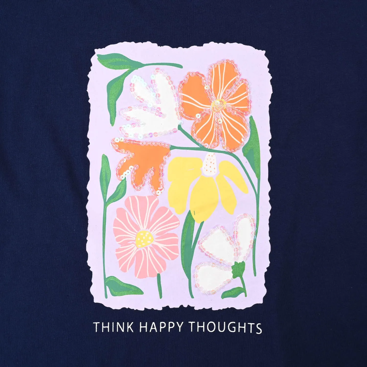 Girls Cotton Jersey T-Shirt H/S Happy Thoughts-Navy Blue