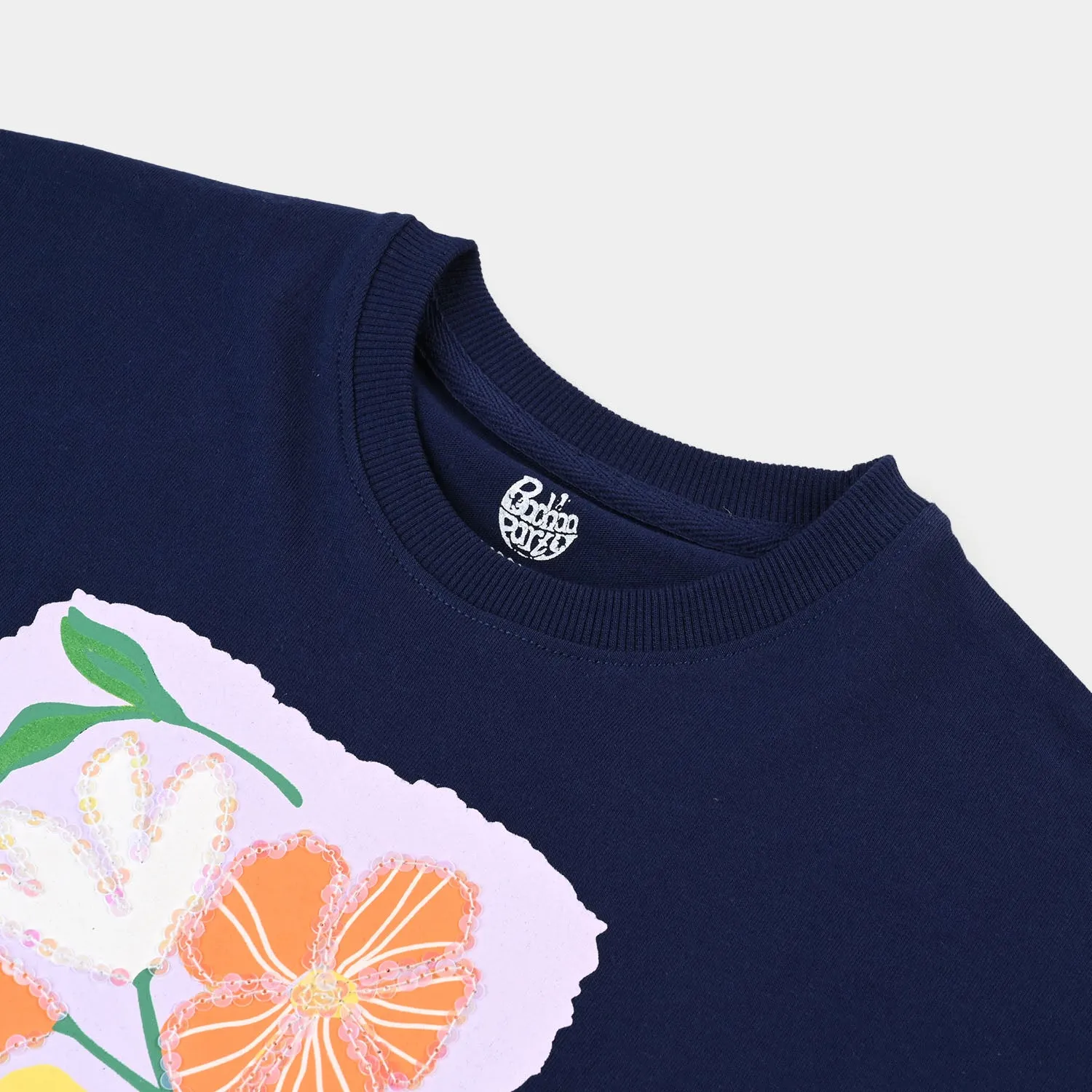 Girls Cotton Jersey T-Shirt H/S Happy Thoughts-Navy Blue