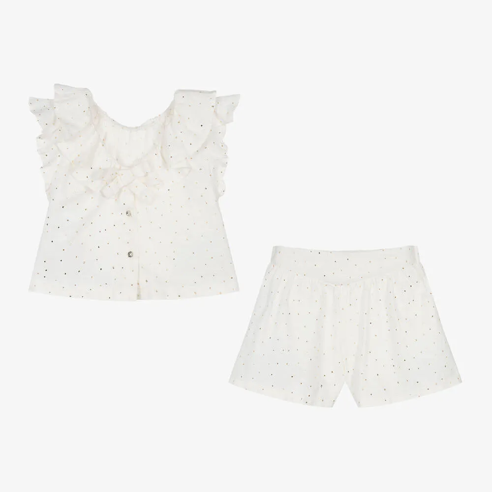 Girls Ivory Cotton Shorts Ser
