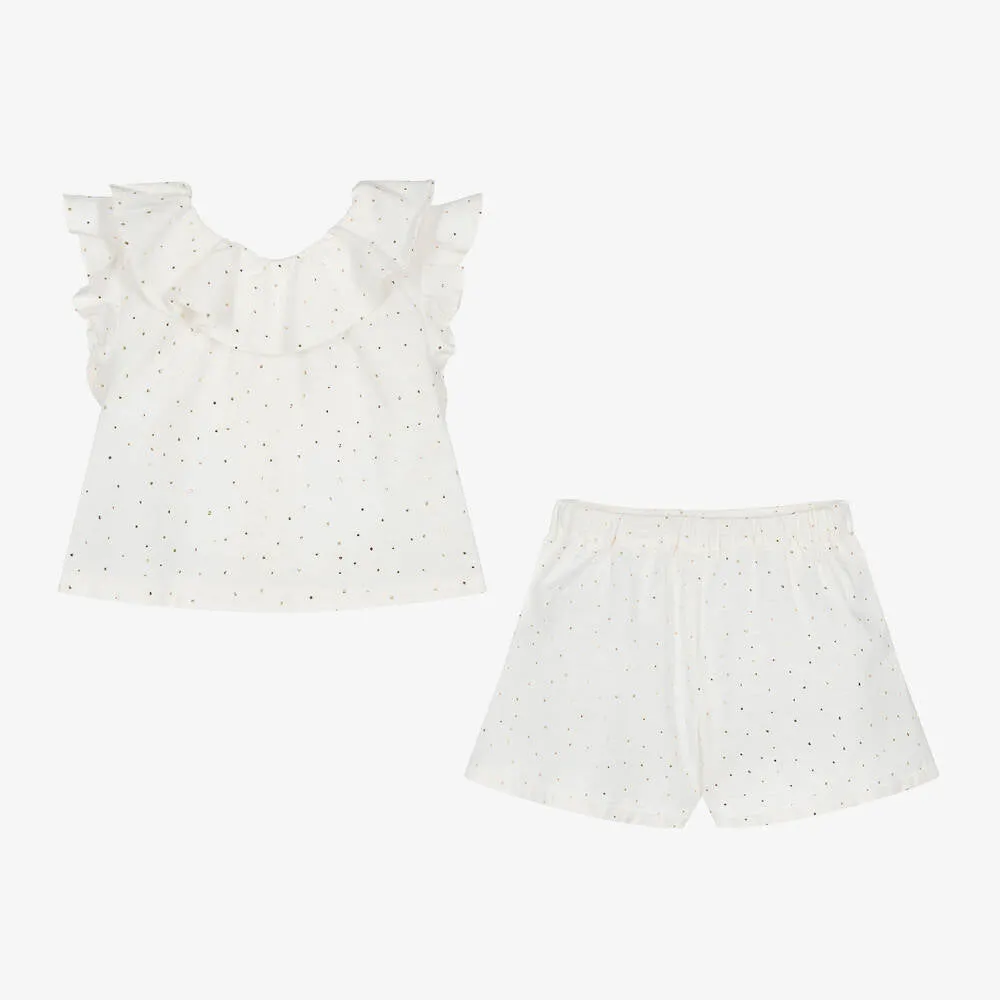 Girls Ivory Cotton Shorts Ser