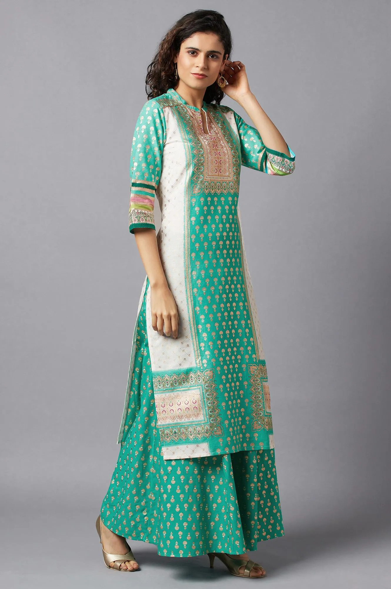 Green Ethnic kurta with Culottes