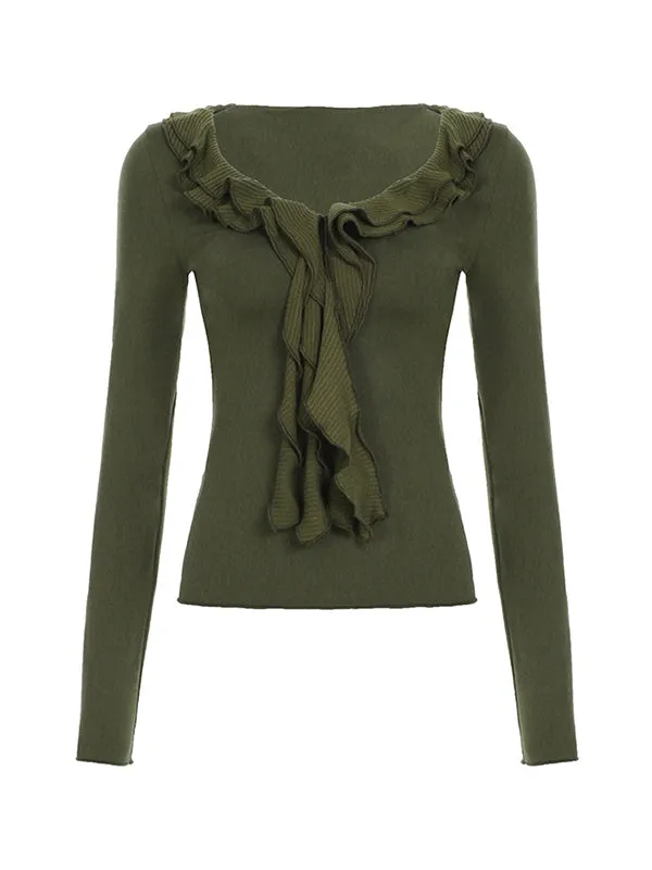 Green vintage mesh long-sleeved shirt