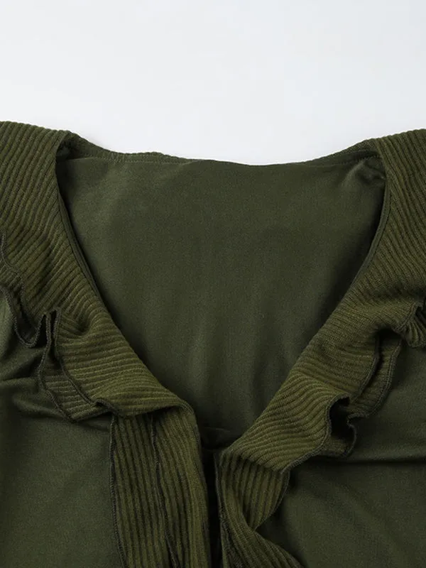Green vintage mesh long-sleeved shirt