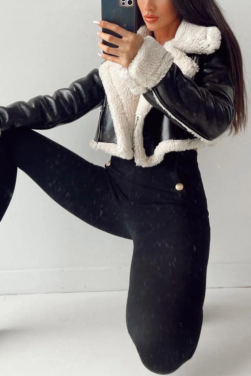 HCR1176 Cozy Cropped Shearling Jacket Outerwear