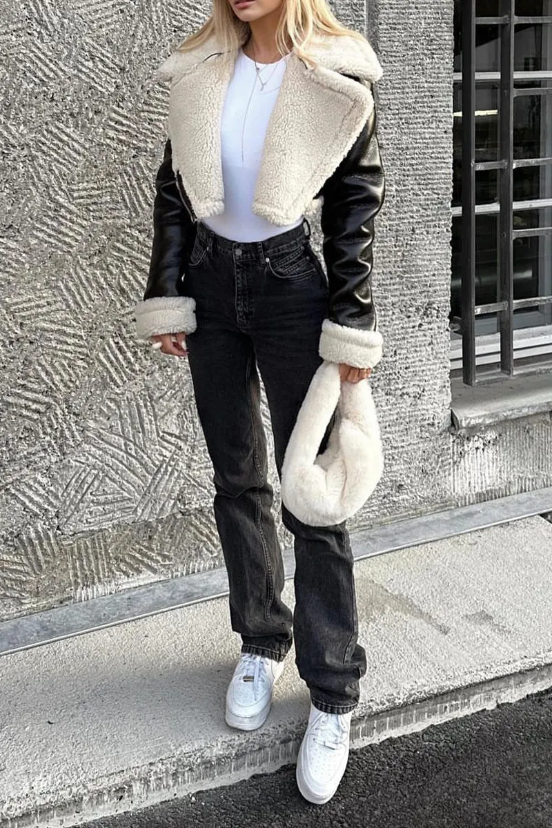 HCR1176 Cozy Cropped Shearling Jacket Outerwear