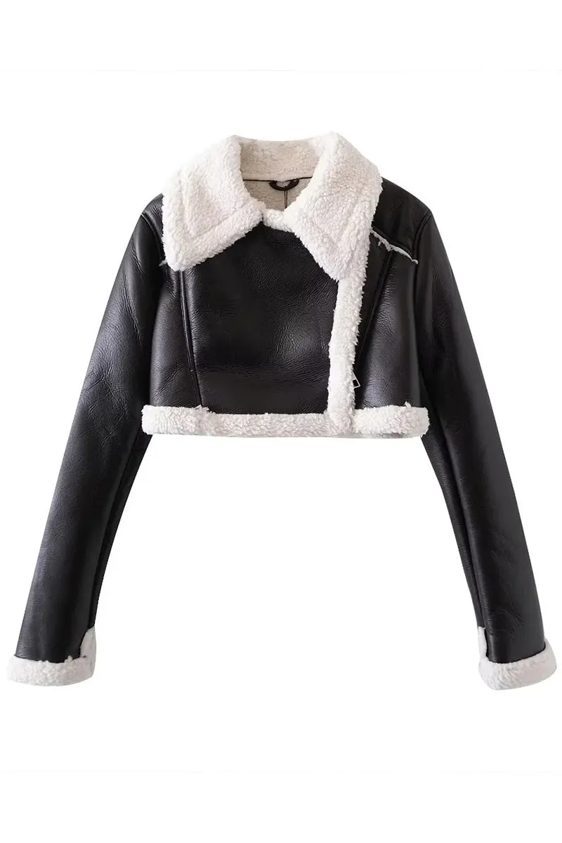 HCR1176 Cozy Cropped Shearling Jacket Outerwear