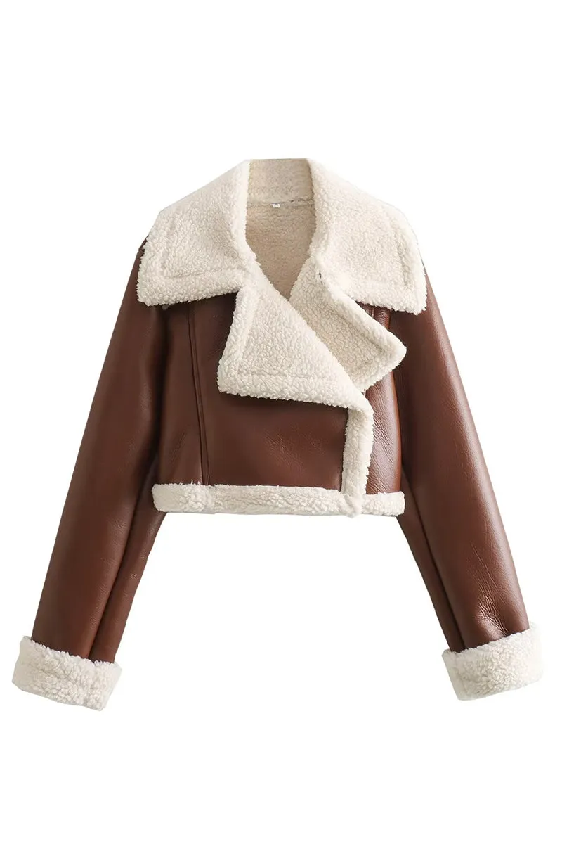 HCR1176 Cozy Cropped Shearling Jacket Outerwear