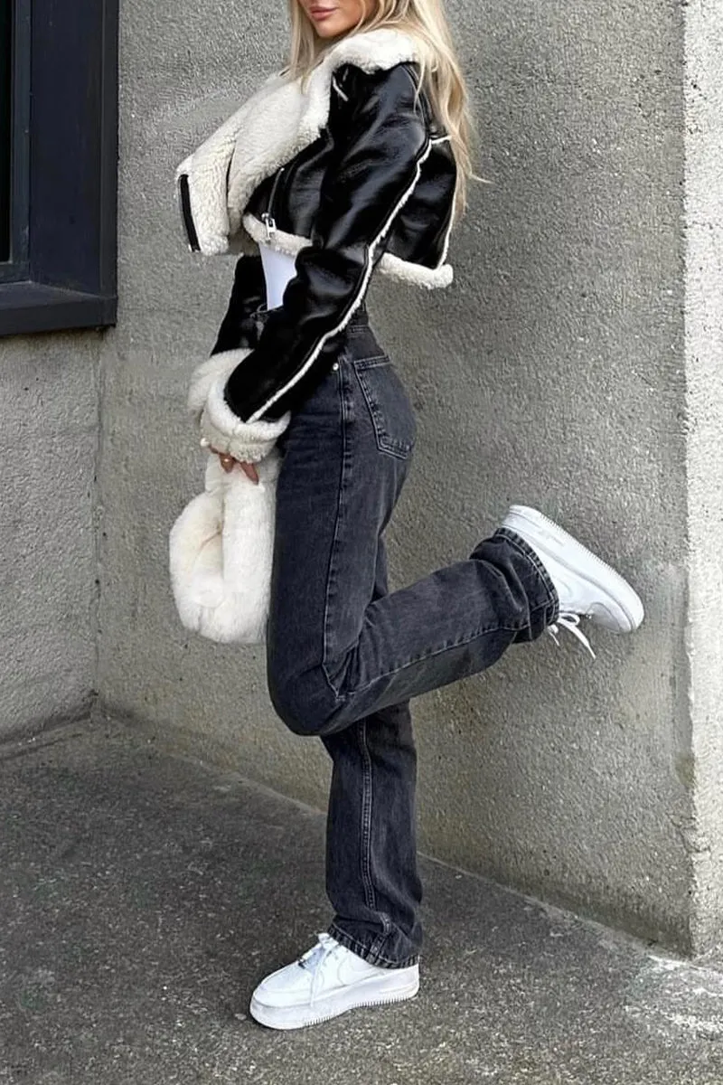 HCR1176 Cozy Cropped Shearling Jacket Outerwear