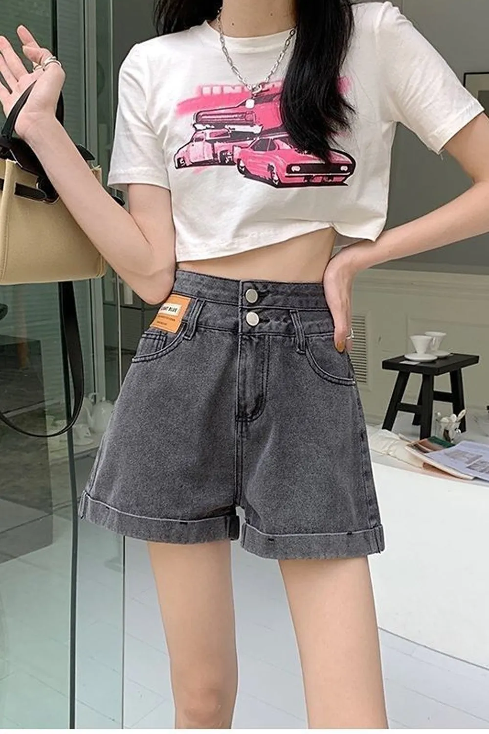 High Waist Retro Simple Denim Shorts Jeans