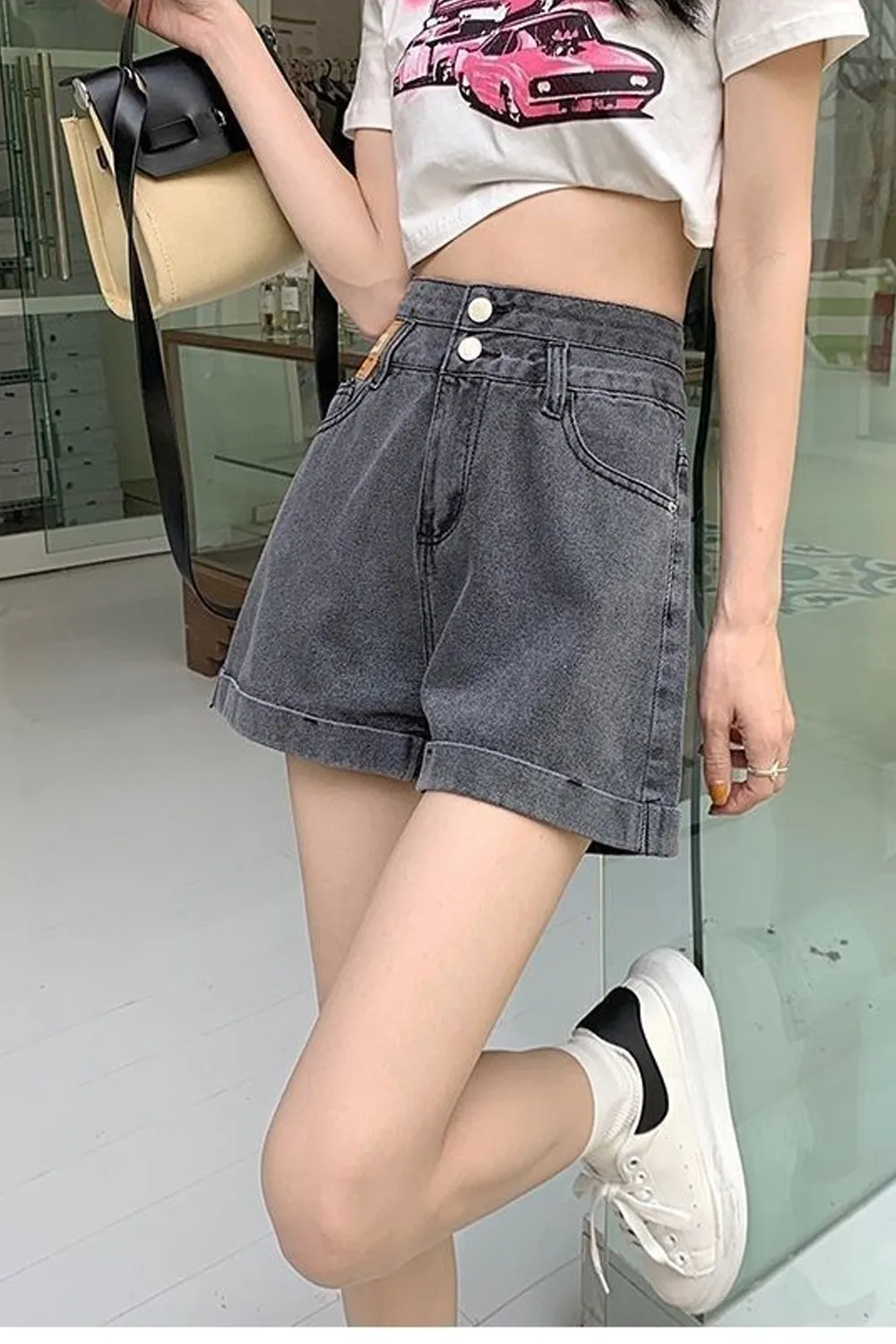 High Waist Retro Simple Denim Shorts Jeans