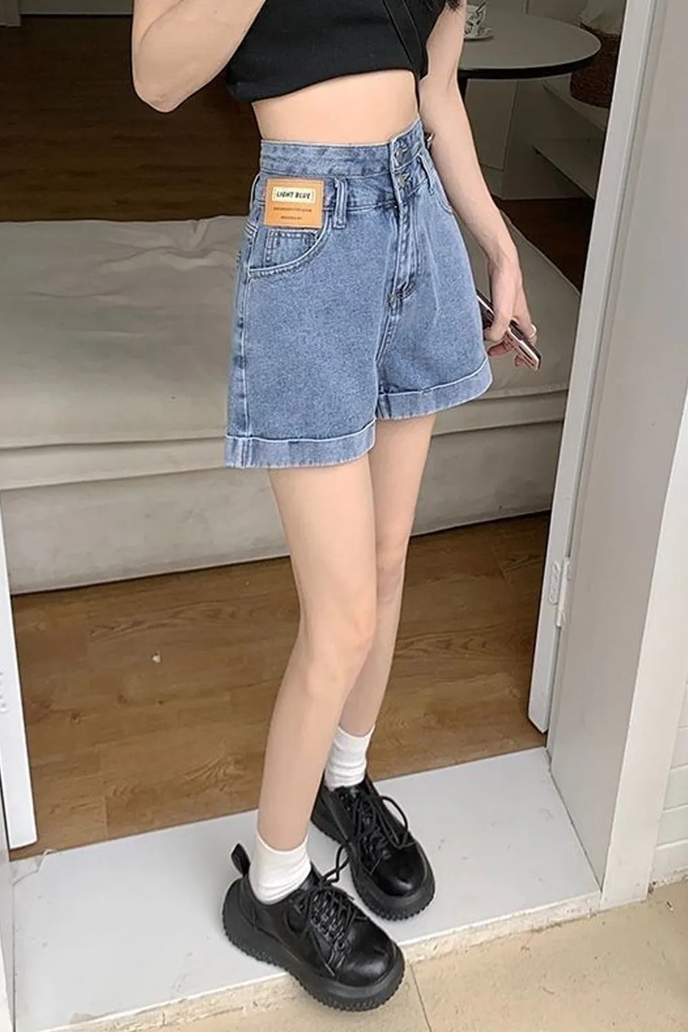 High Waist Retro Simple Denim Shorts Jeans