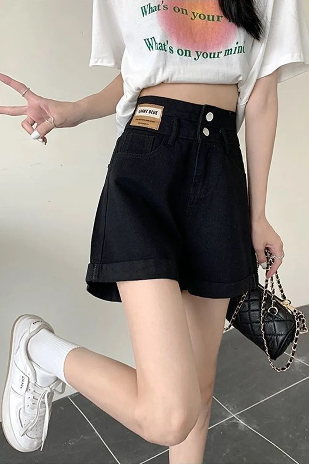 High Waist Retro Simple Denim Shorts Jeans