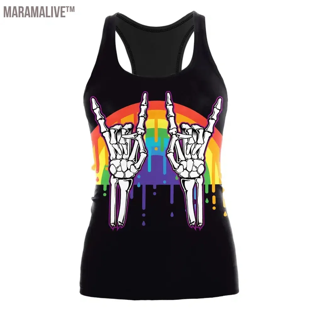 HOT Ouija Black Tank Tops Gothic Skeleton Printed Vest Fashion Shirt Summer Sexy Slim Vest Sleeveless Streetwear