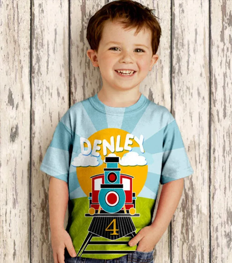 HPSP Shirt, Custom Birthday Shirt, Boys Cute Tracter, Race Car, Train T-Shirt, Personalized Birthday Number, Steam Engine Shirt, Top