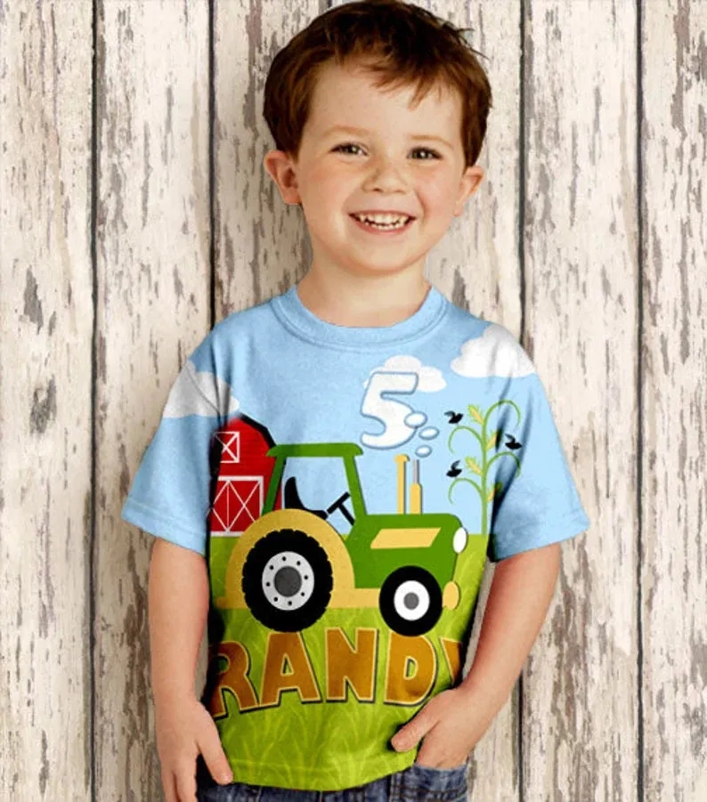 HPSP Shirt, Custom Birthday Shirt, Boys Cute Tracter, Race Car, Train T-Shirt, Personalized Birthday Number, Steam Engine Shirt, Top