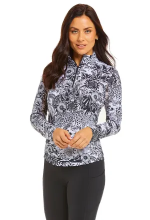 Ibkul Icifil Long Sleeve Sun Shirt:  Zip Mock - Bamboo Garden Black/White