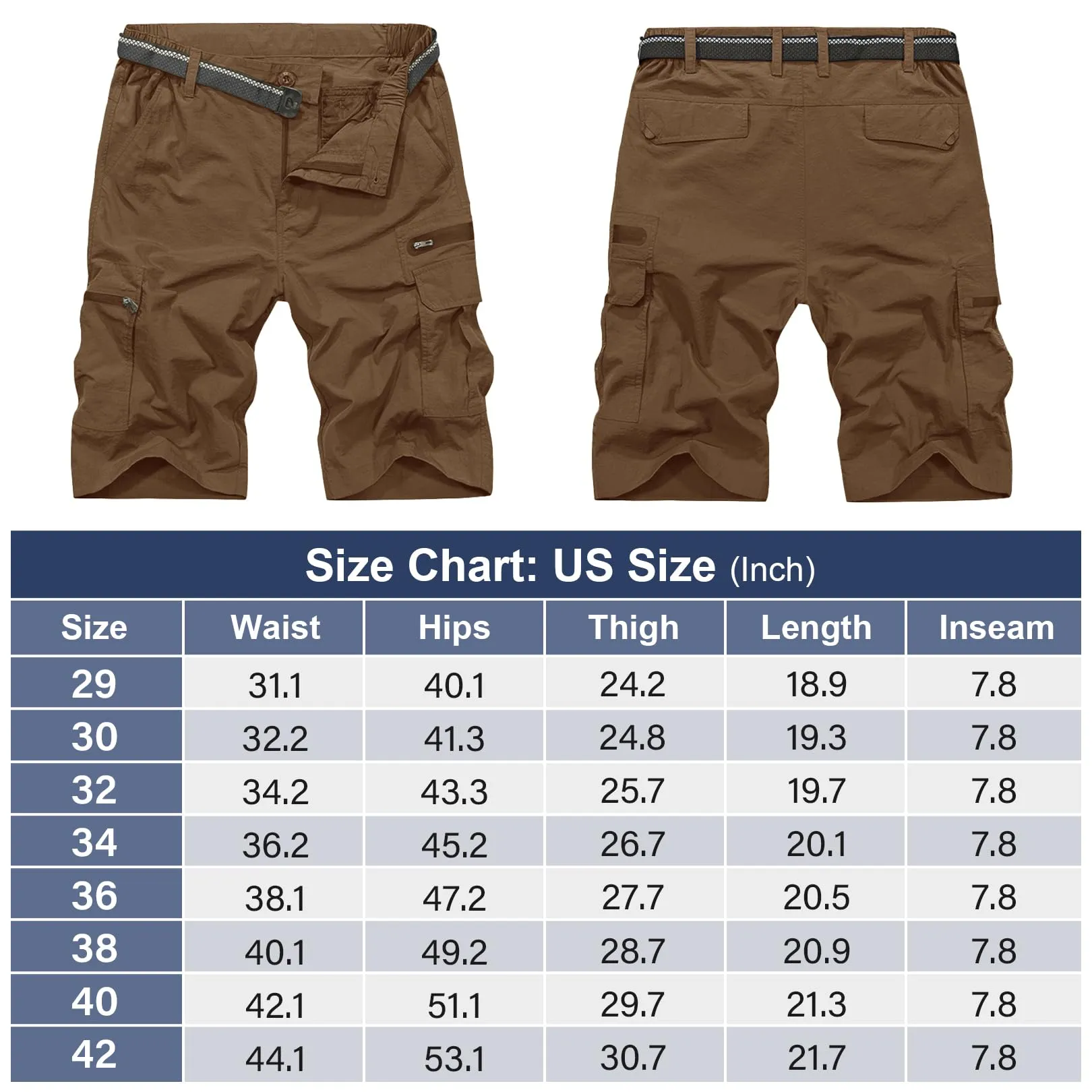 Jessie Kidden Mens Outdoor Casual Expandable Waist Lightweight Water Resistant Quick Dry Fishing Hiking Shorts (6222 Coffee 29)