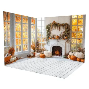 Kate Autumn White Fireplace Maple Leaves Room Set