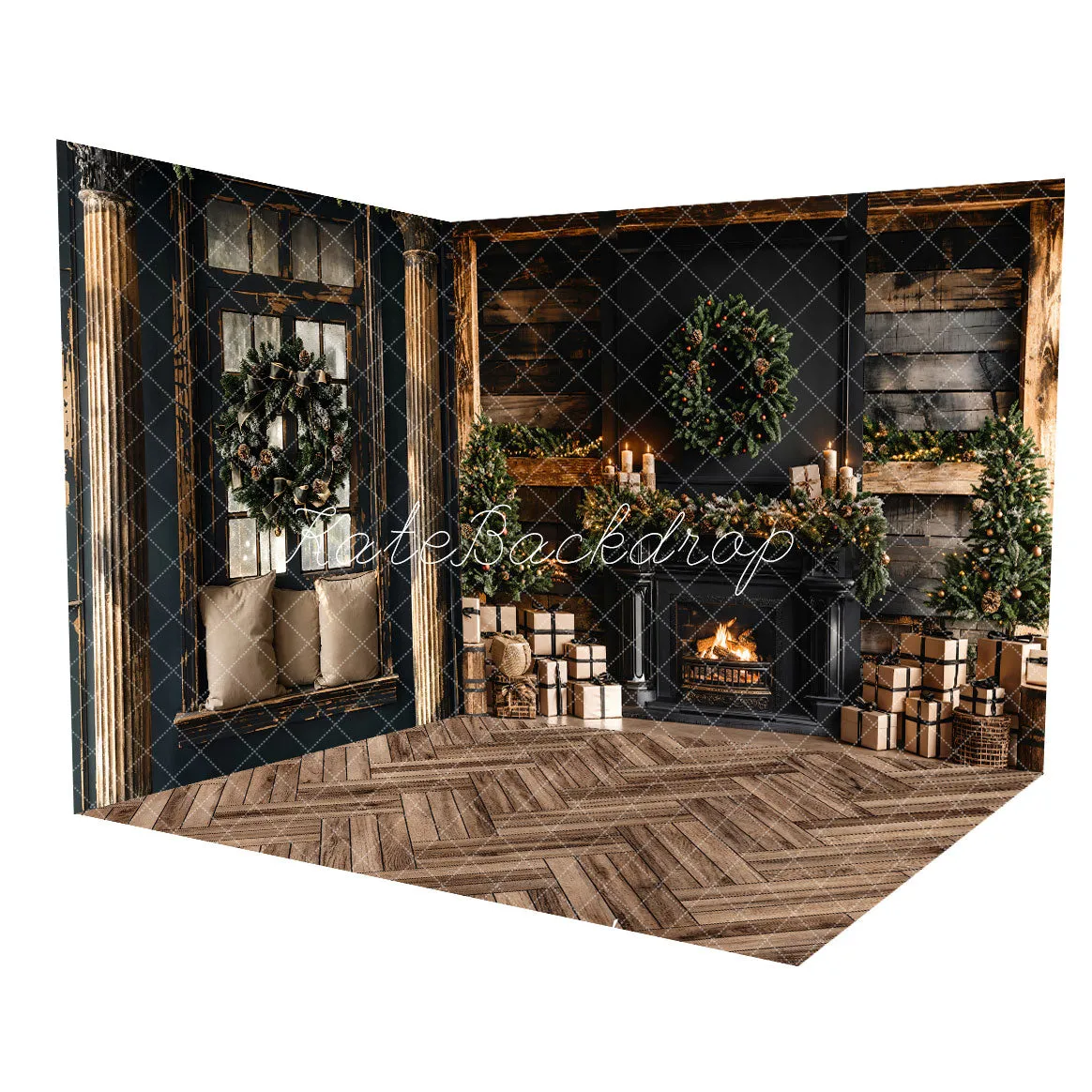 Kate Christmas Black Retro Shabby Wooden Window Room Set