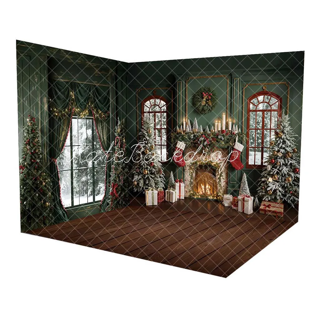 Kate Christmas Dark Green Curtain Window Retro Wall Room Set
