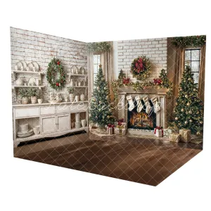 Kate Winter Christmas Tree White Retro Fireplace Room Set