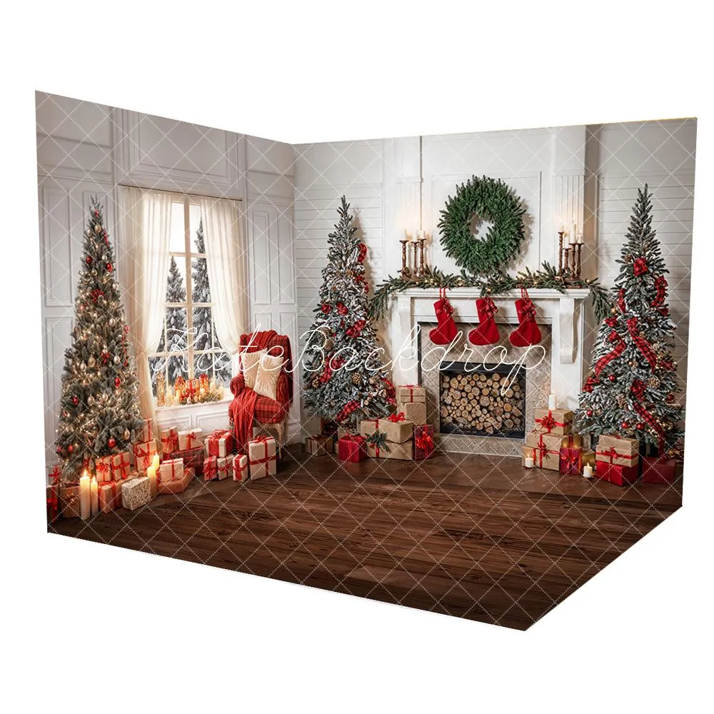 Kate Winter Christmas White Curtain Retro Wall Room Set