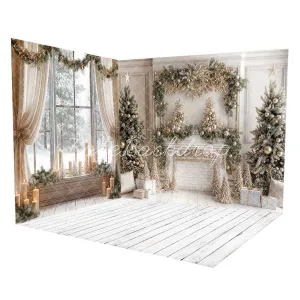 Kate Winter Christmas White Curtain Window Room Set
