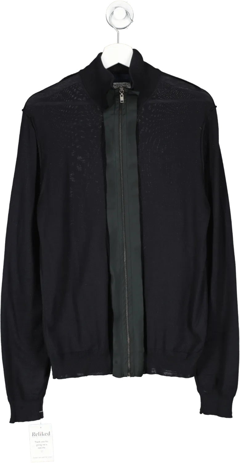 Lanvin Blue Reverse Stitched Zip Up Wool Top UK L