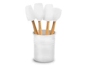 Le Creuset- 5-piece Silicone Utensil Set with Crock - White