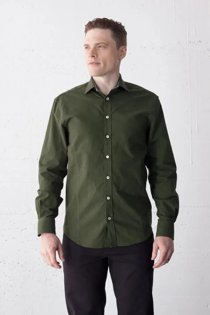 Lichfield Cotton Shirt in Forest Green