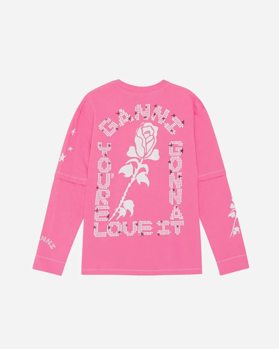 Light Jersey Layered Long Sleeve T-shirt - Shocking Pink