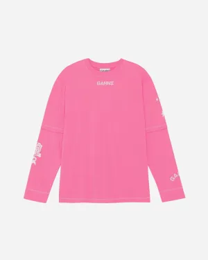 Light Jersey Layered Long Sleeve T-shirt - Shocking Pink