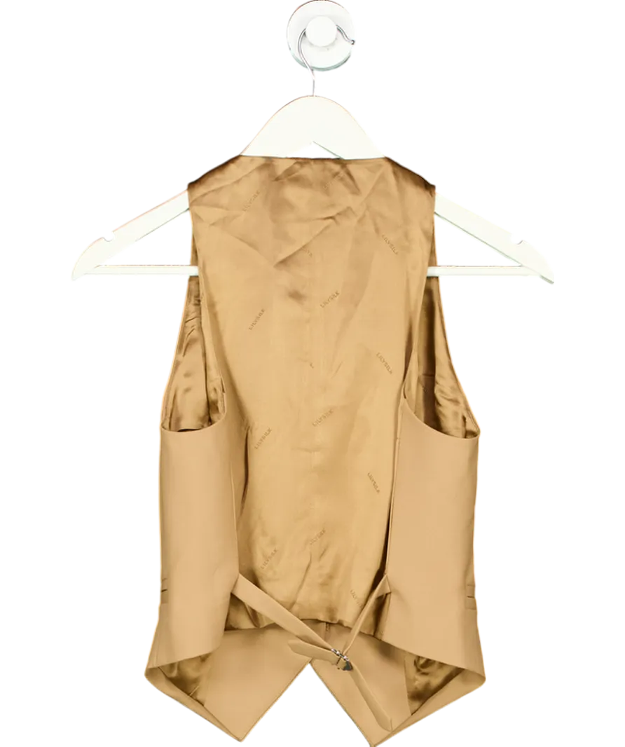 Lily Silk Beige Silk-wool Vest With Jacquard Silk Back UK 8