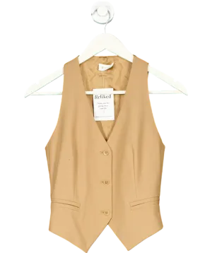 Lily Silk Beige Silk-wool Vest With Jacquard Silk Back UK 8
