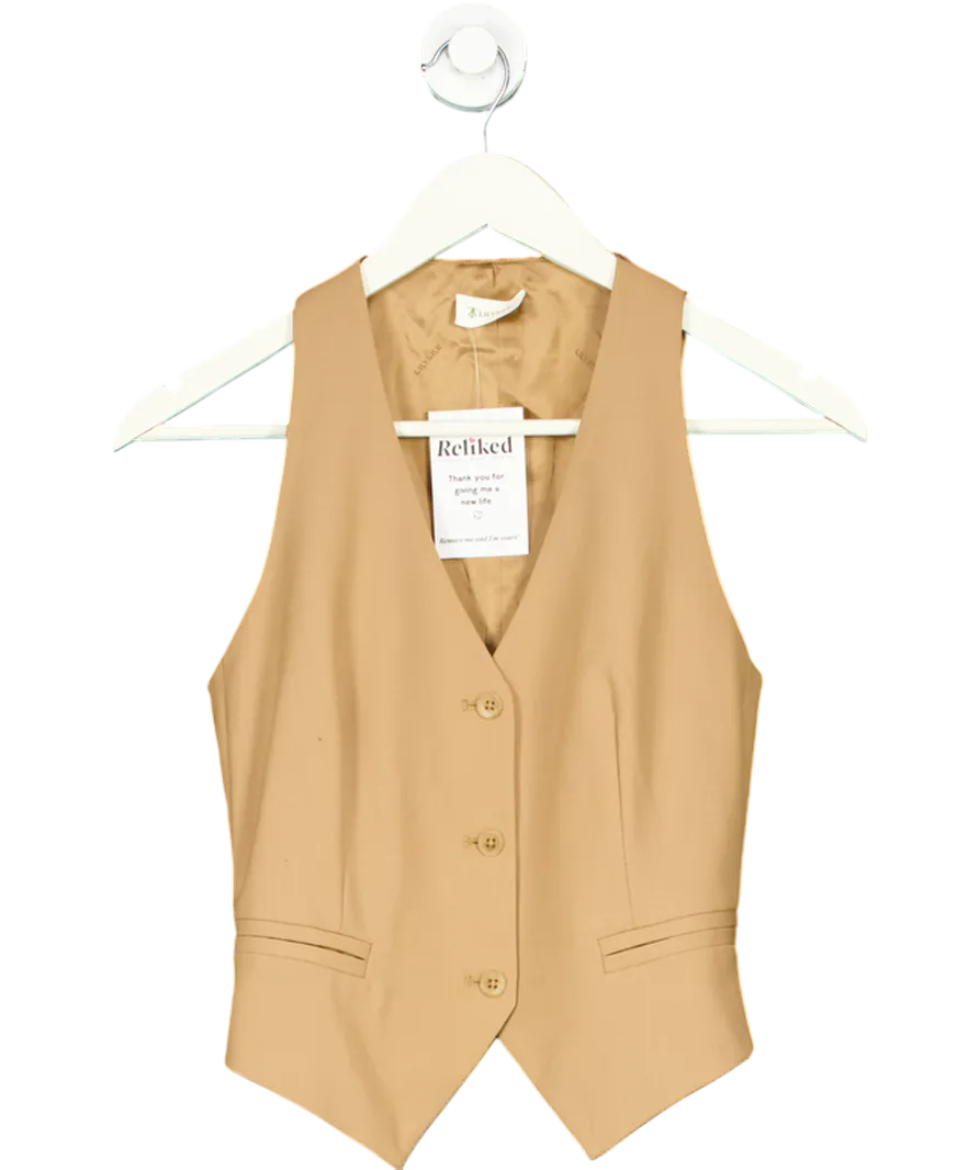 Lily Silk Beige Silk-wool Vest With Jacquard Silk Back UK 8